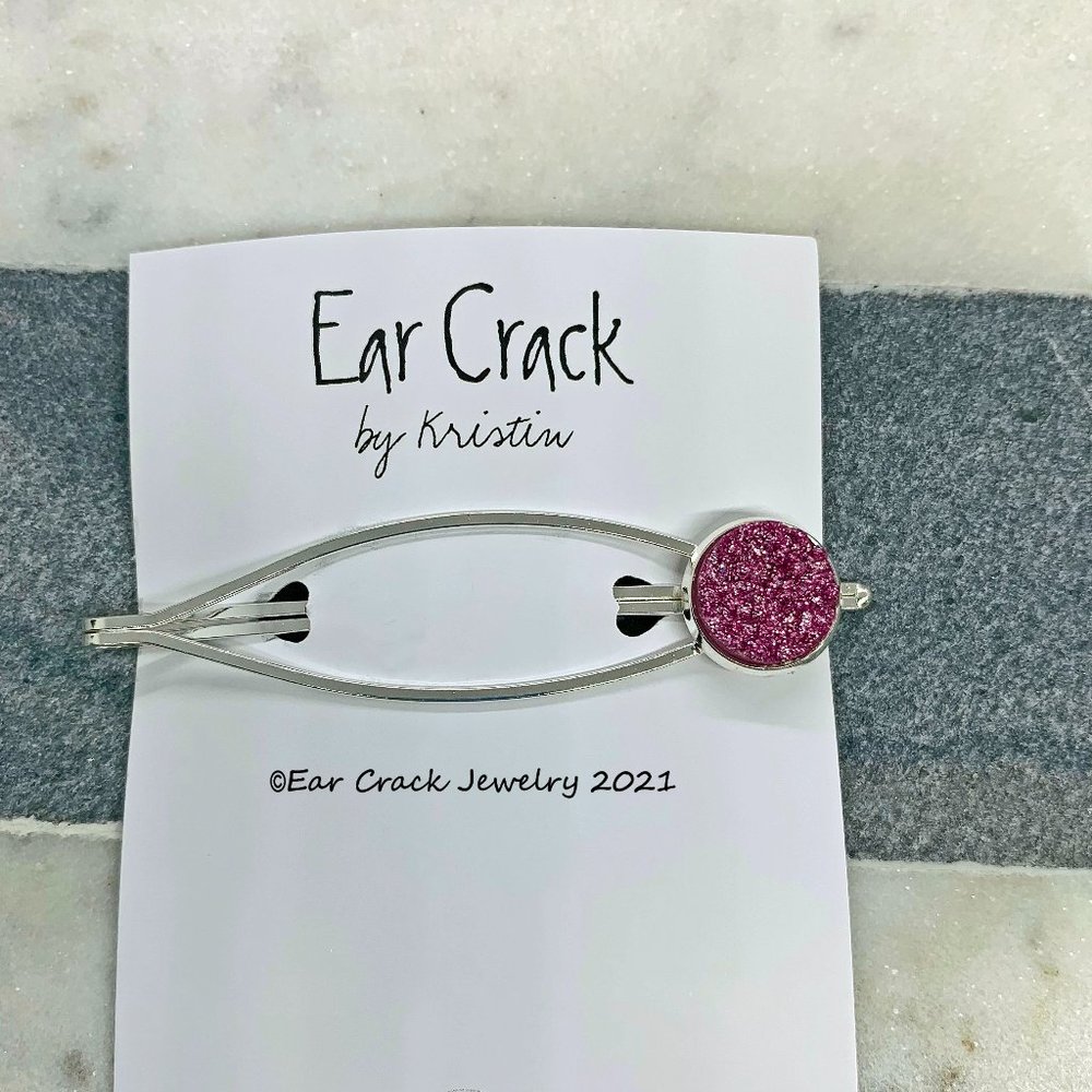 Handmade - Hair Pin with a Pink Druzy Setting